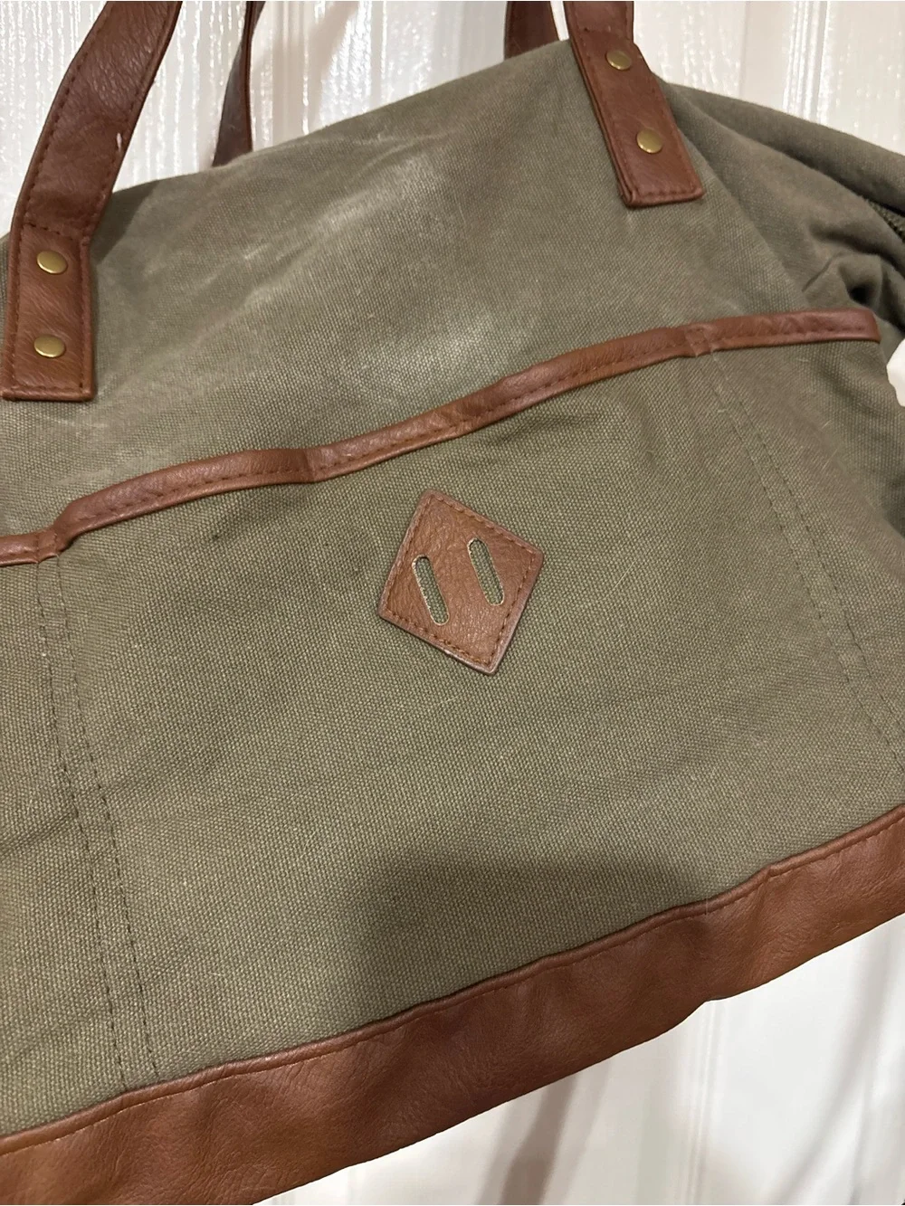 Merona Olive Canvas Duffel Bag with Brown Trim